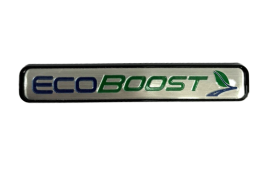 ემბლემა საბარგულის ECOBOOST 103x18mm ვერცხლისფერი, შავი კანტით (ABS პლასტმასი)